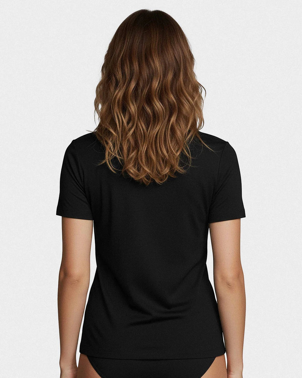 Maison Sarava black short sleeve V-neck t-shirt made from premium wool and Lyocell blend.