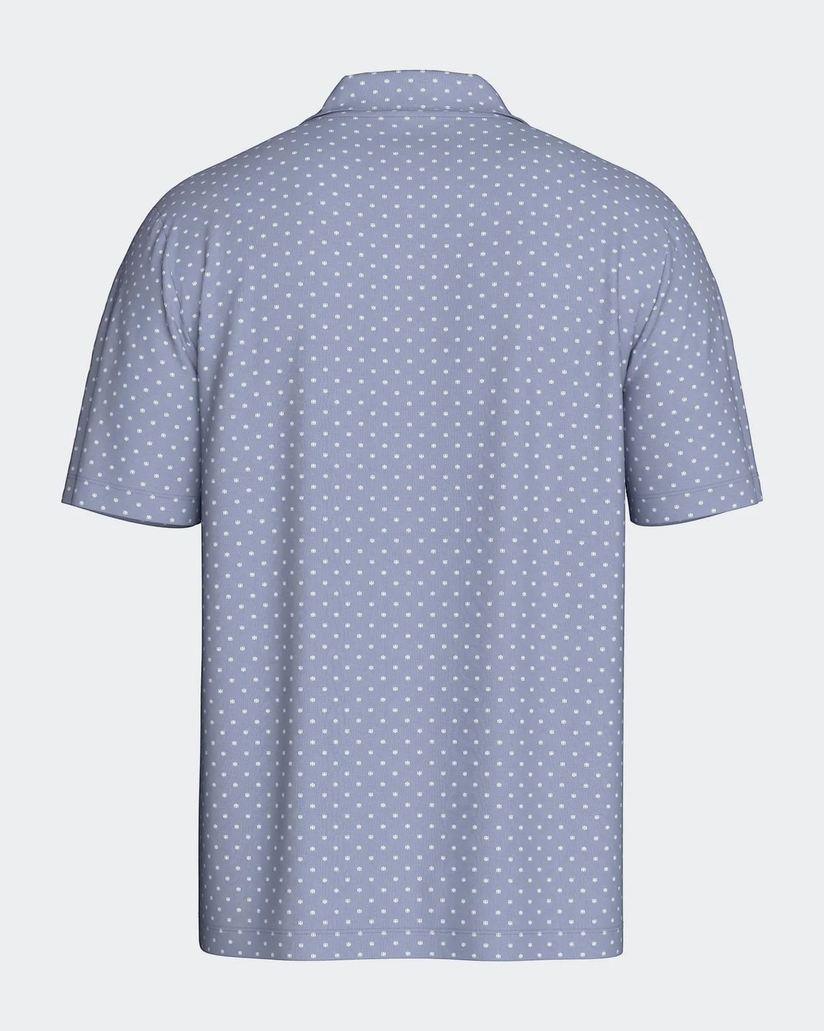 Maison Sarava men's blue 100% cotton short sleeve lounge set shirt with white micro dot pattern.
