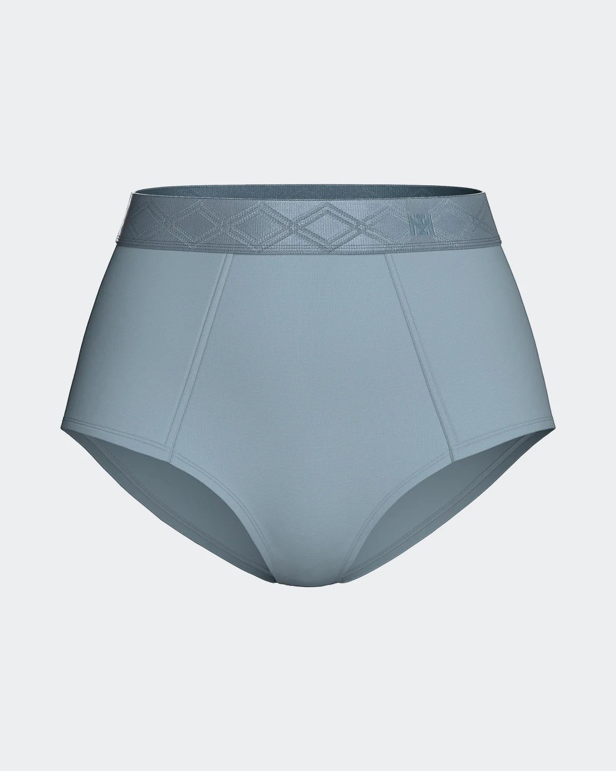 Maison Sarava women's high-waisted briefs in light blue Lyocell with satin elastic waistband.