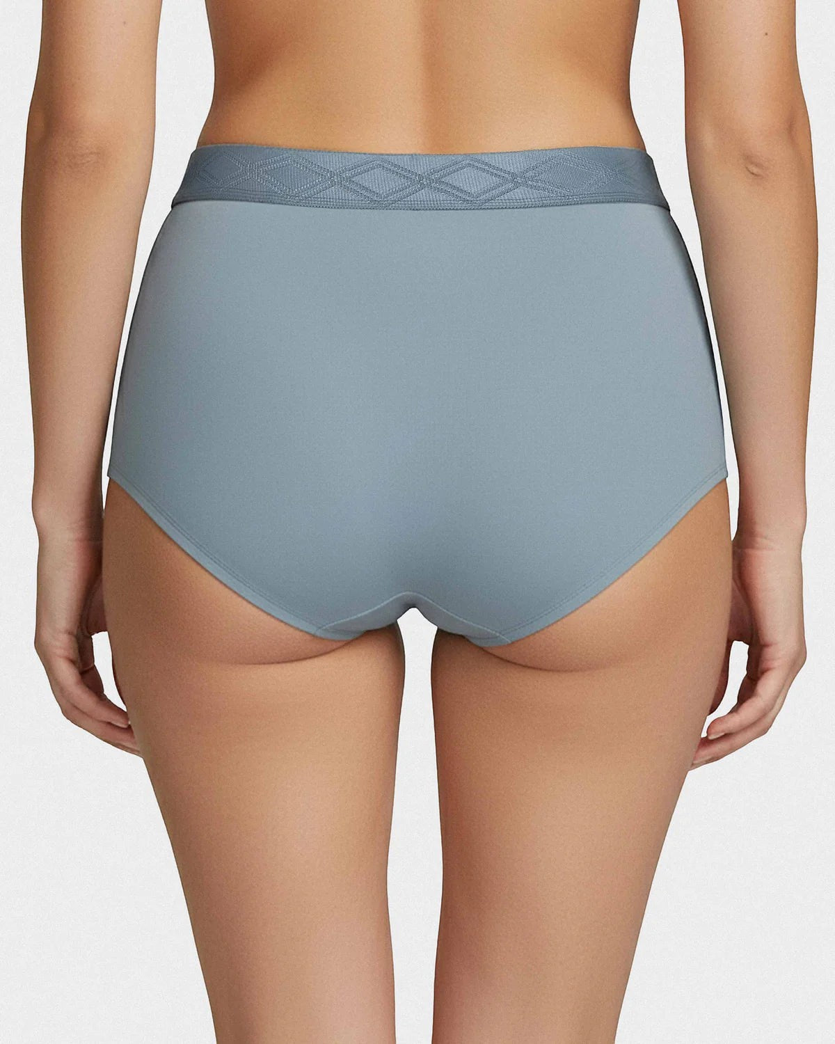 Maison Sarava women's high-waisted briefs in dusty blue Lyocell with a patterned satin elastic waistband.