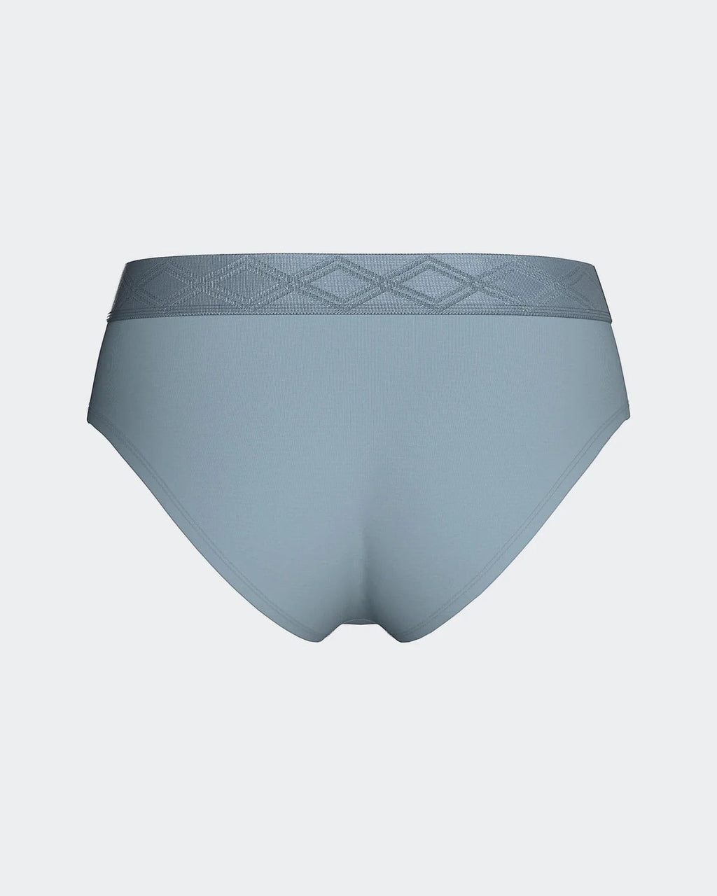 Maison Sarava women's light blue Lyocell briefs with a grey satin elasticated waistband featuring a diamond pattern.