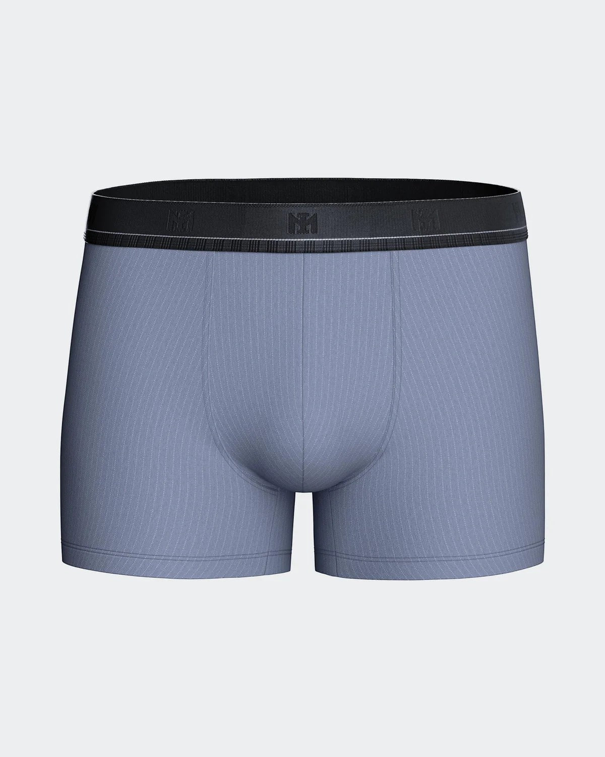 Maison Sarava blue pinstripe boxer briefs made from cotton and TENCEL™ Modal with a black elastic waistband.