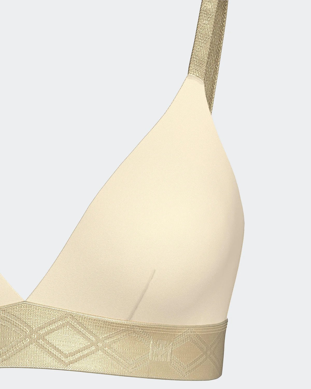 Maison Sarava women's cream Lyocell triangular bra with adjustable satin straps and a patterned elasticated band.