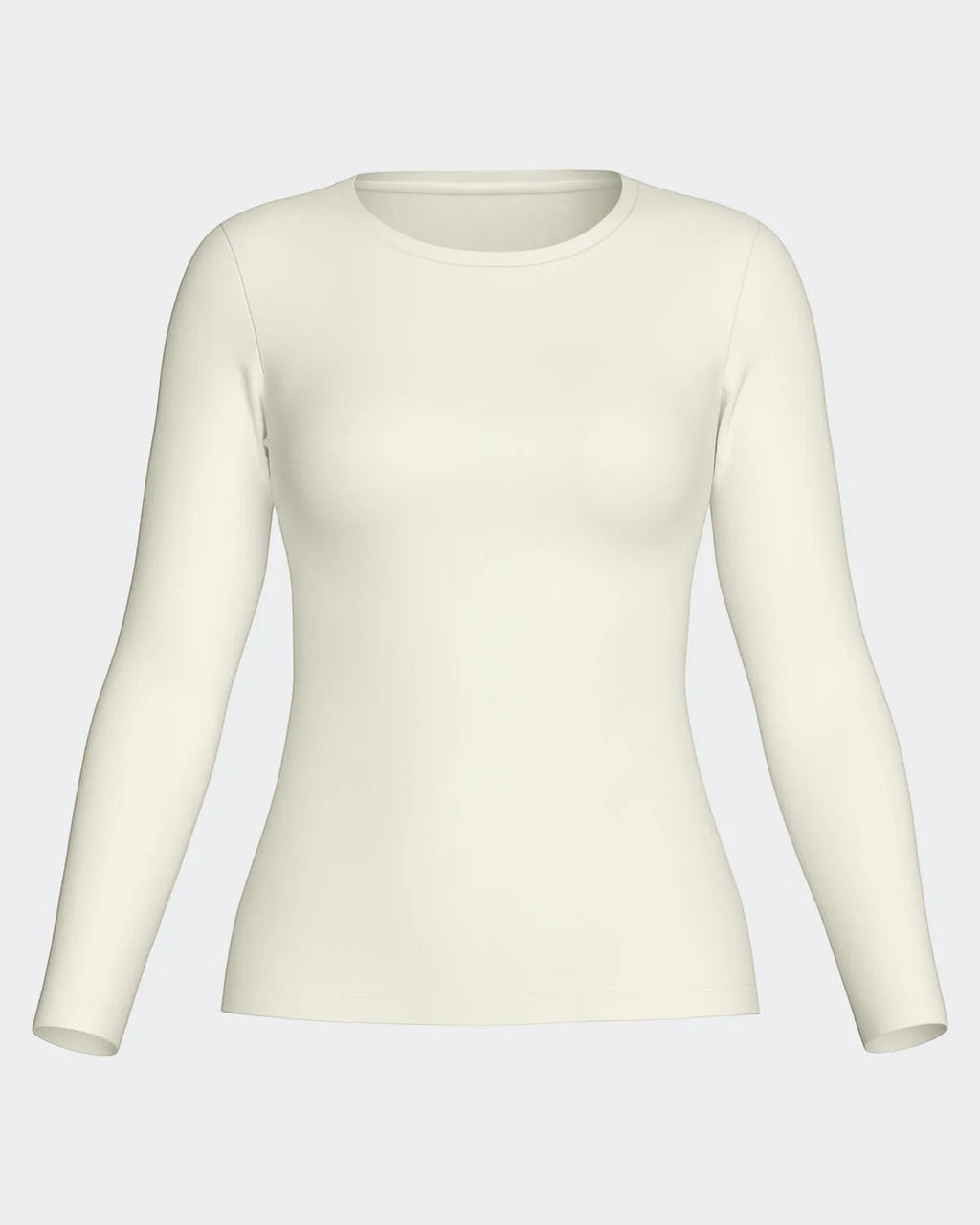 Maison Sarava women's cream long-sleeve t-shirt made from Lyocell and Merino wool with a round neck.