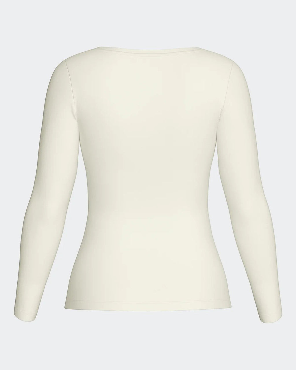 Maison Sarava women's cream long sleeve scoop neck tee made from a soft Merino wool and Lyocell blend.