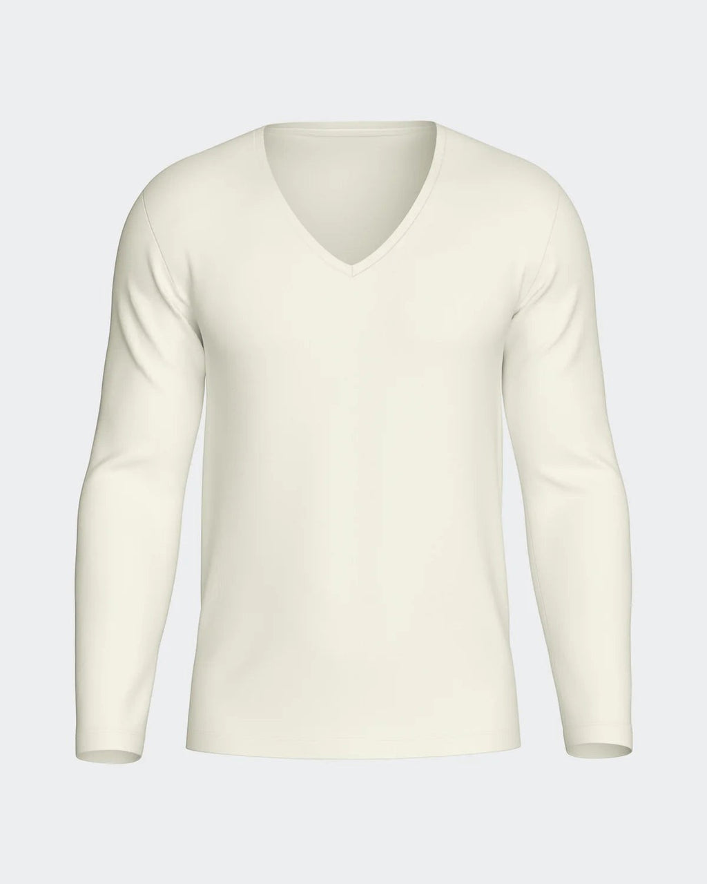 Maison Sarava men's cream V-neck long-sleeved t-shirt made from premium wool and Lyocell.