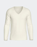 Maison Sarava men's cream V-neck long-sleeved t-shirt made from premium wool and Lyocell.