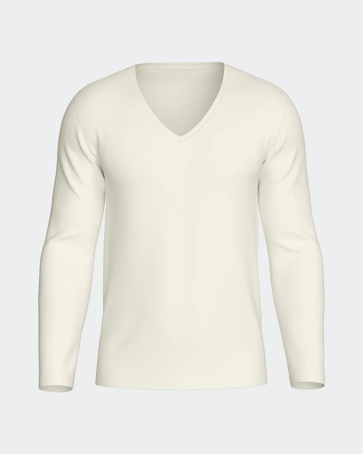Maison Sarava men's cream V-neck long-sleeved t-shirt made from premium wool and Lyocell.