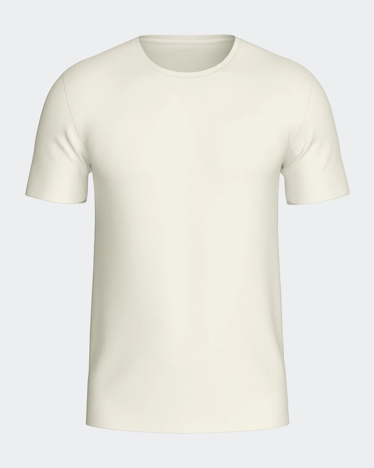 Maison Sarava men's short-sleeved cream wool t-shirt with a round neck. Made from Merino wool and Lyocell for breathability and temperature regulation.
