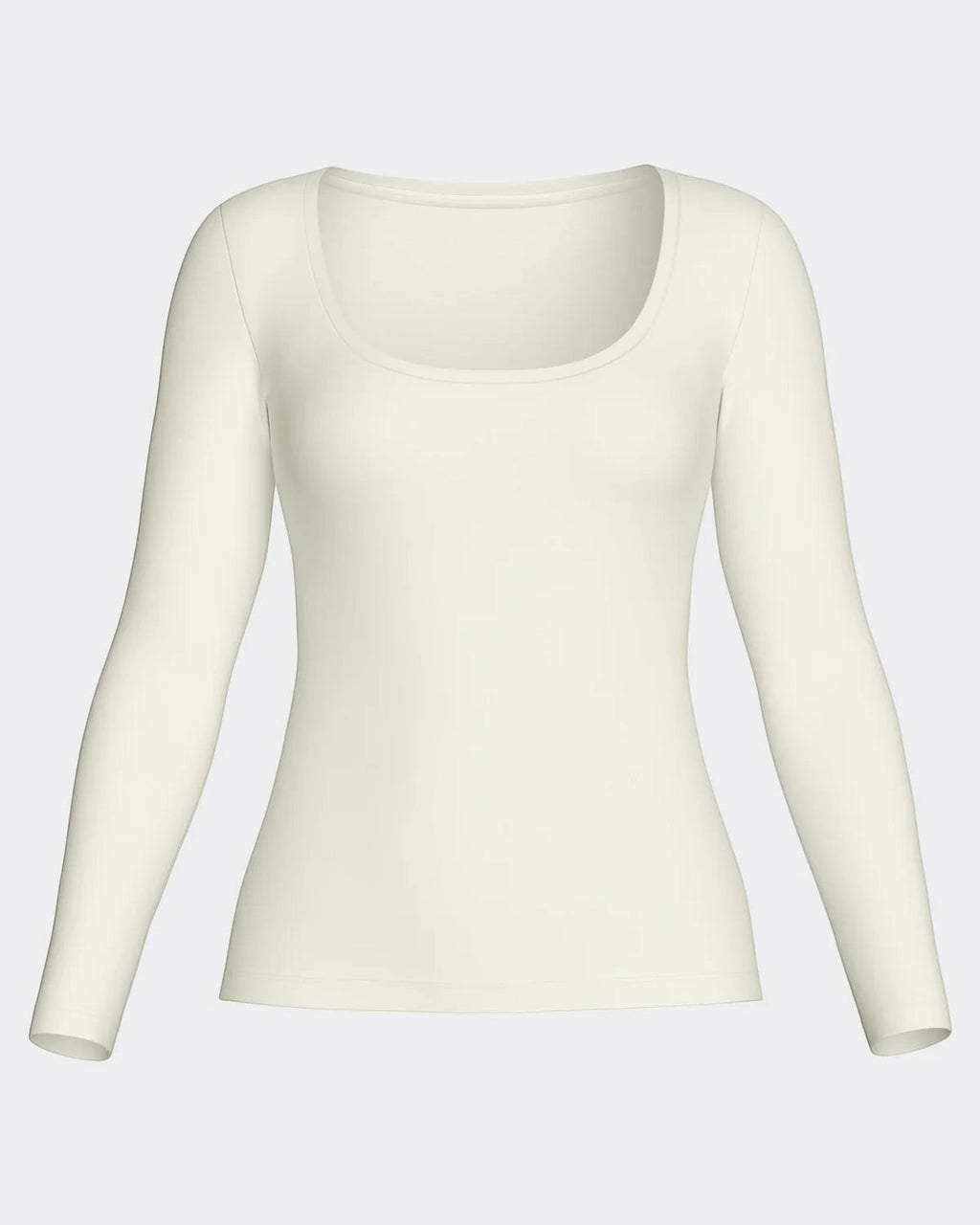 Maison Sarava women's cream long sleeve scoop neck tee made from a soft Merino wool and Lyocell blend.