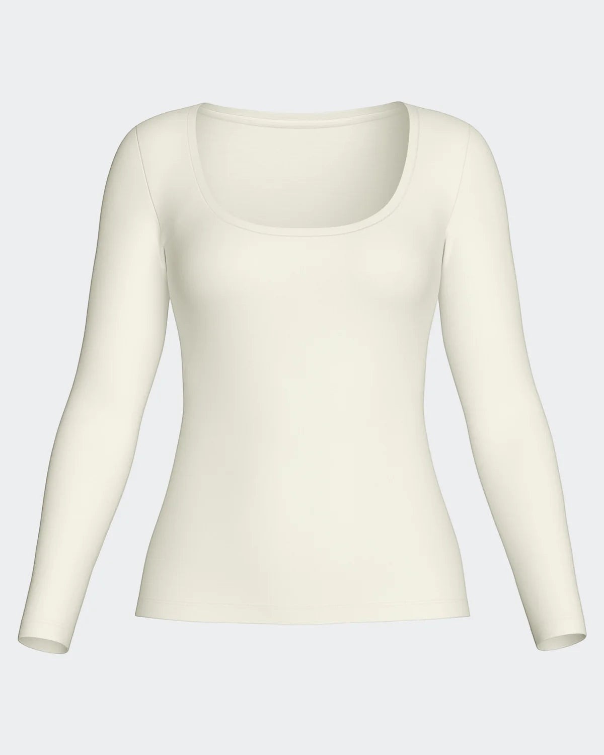 Maison Sarava women's cream long sleeve scoop neck tee made from a soft Merino wool and Lyocell blend.