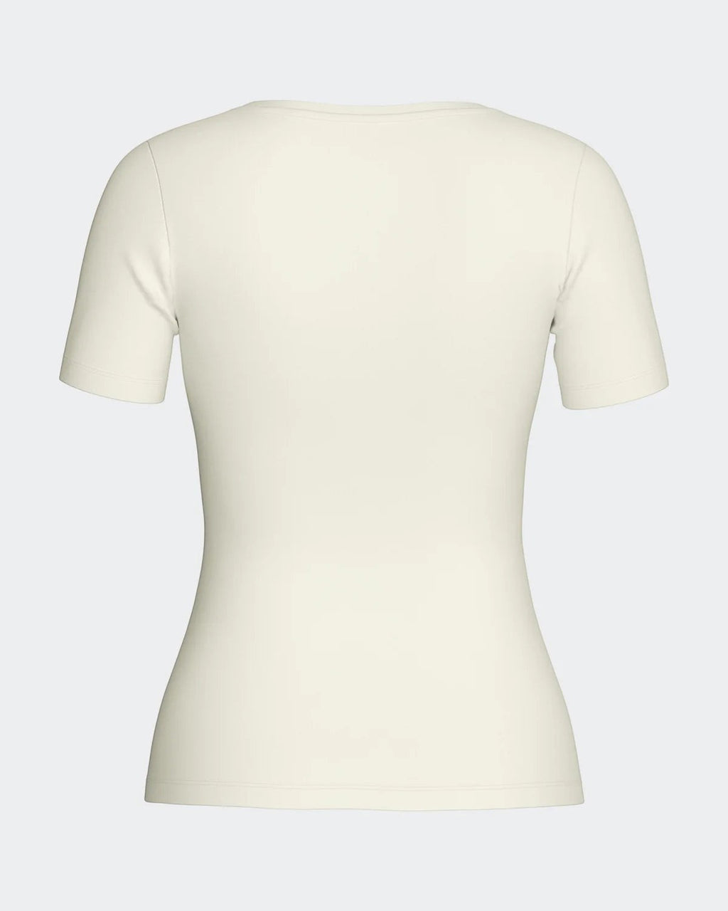 Maison Sarava women's cream short sleeve V-neck t-shirt made from premium wool and Lyocell.