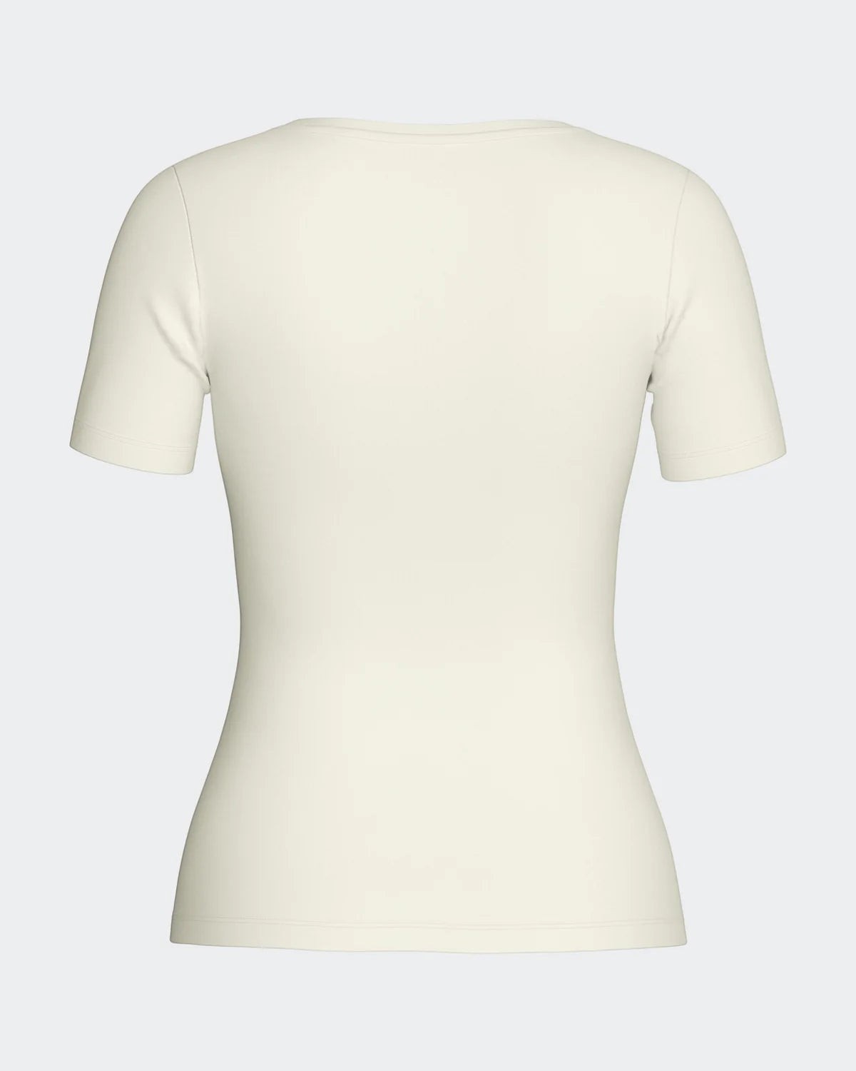 Maison Sarava women's cream short sleeve V-neck t-shirt made from premium wool and Lyocell.