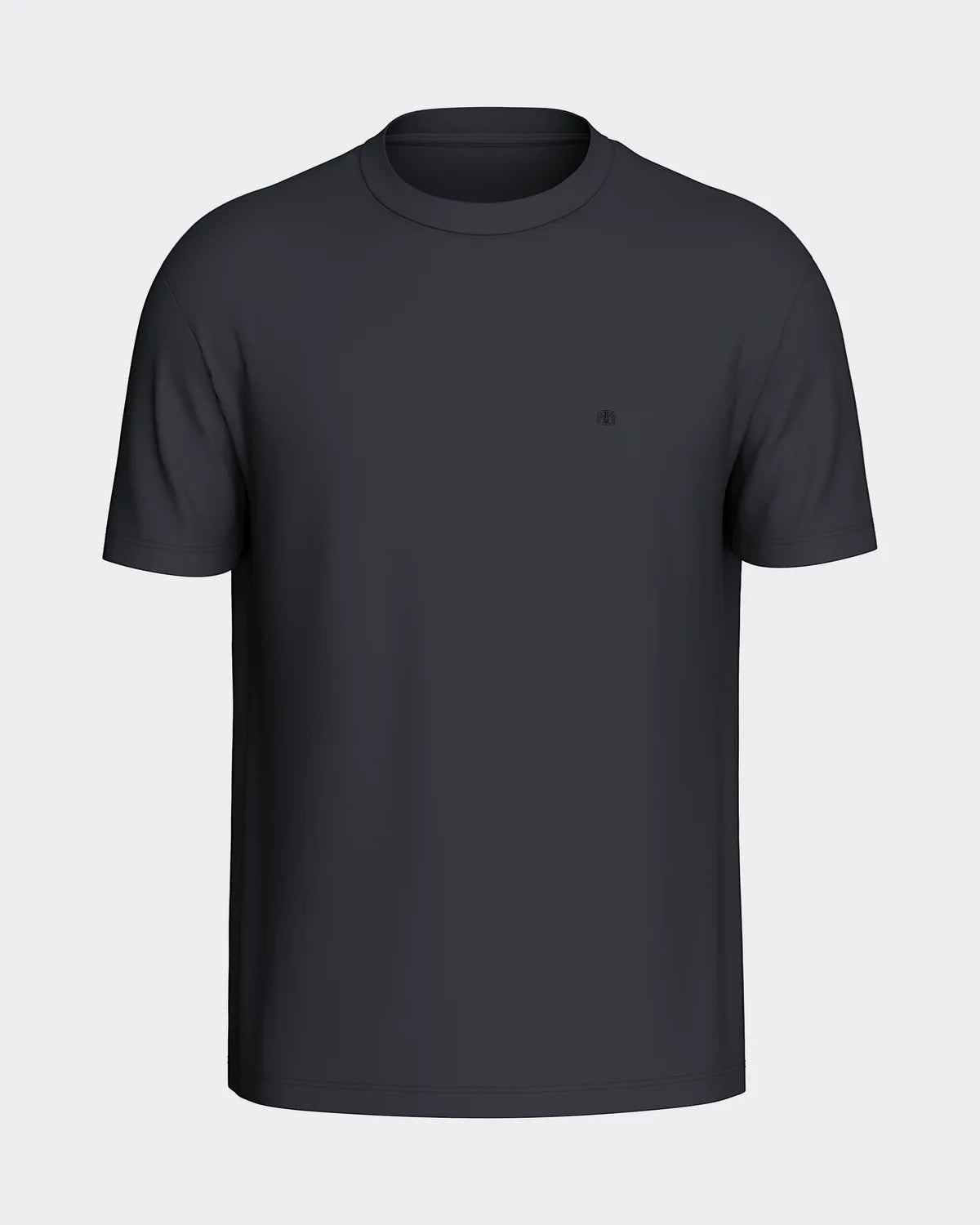 Maison Sarava men's dark grey cotton t-shirt with round neck and subtle chest embroidery.