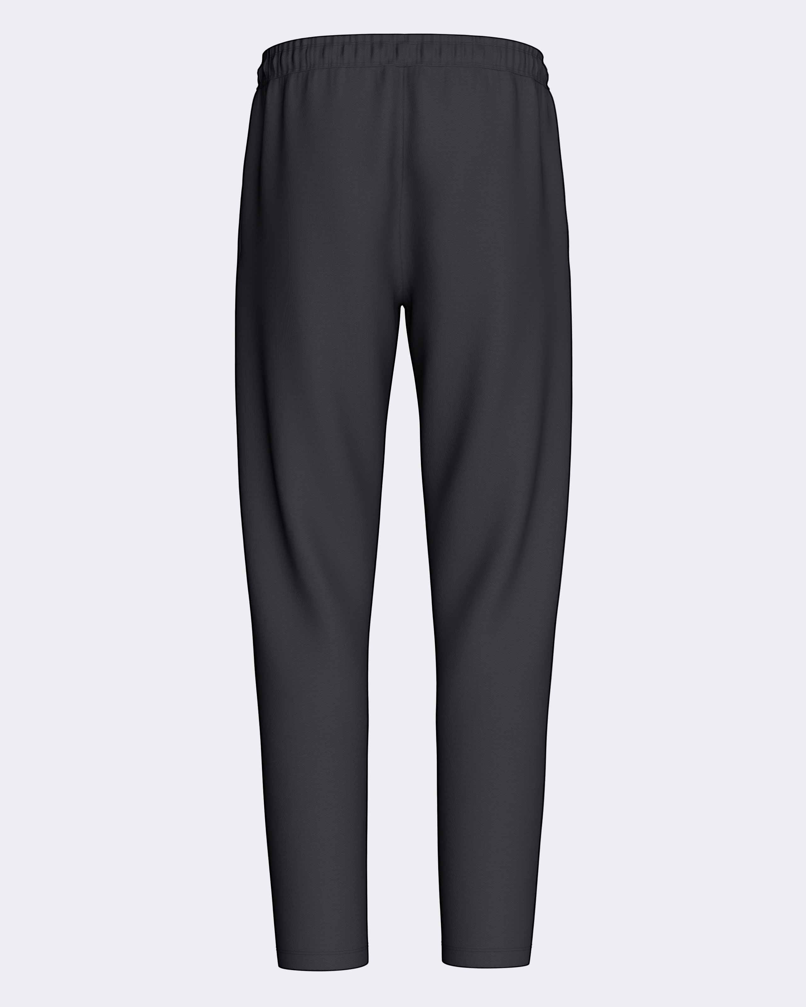 Maison Sarava dark grey lounge pants with elastic waistband and drawstring, relaxed fit, breathable fabric.