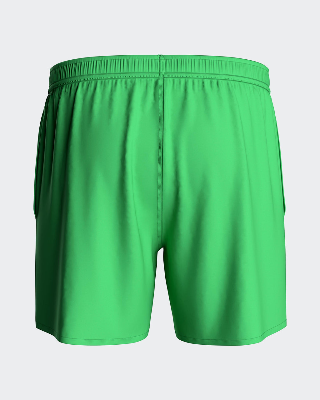 Maison Sarava men's bright green polyester swim shorts with adjustable drawstring waist and side pockets.