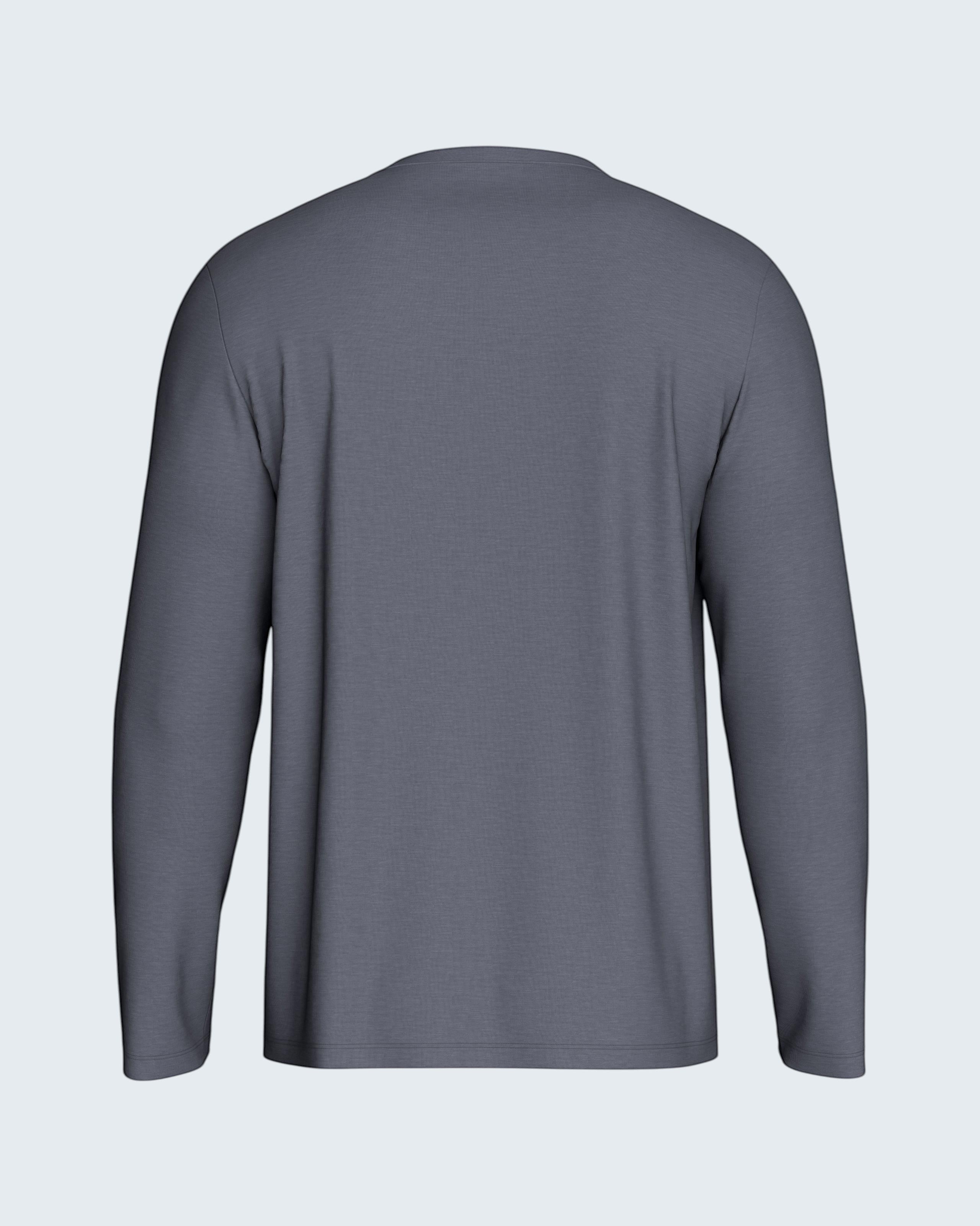 Maison Sarava grey long sleeve v-neck pajama top made from soft, breathable fabric.