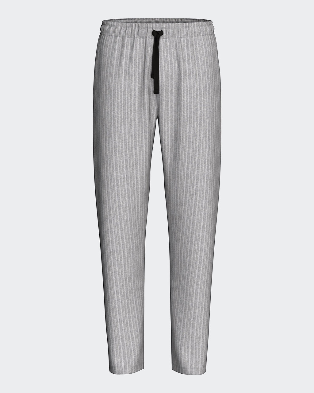 Maison Sarava grey striped lounge pants with drawstring waist and relaxed fit.