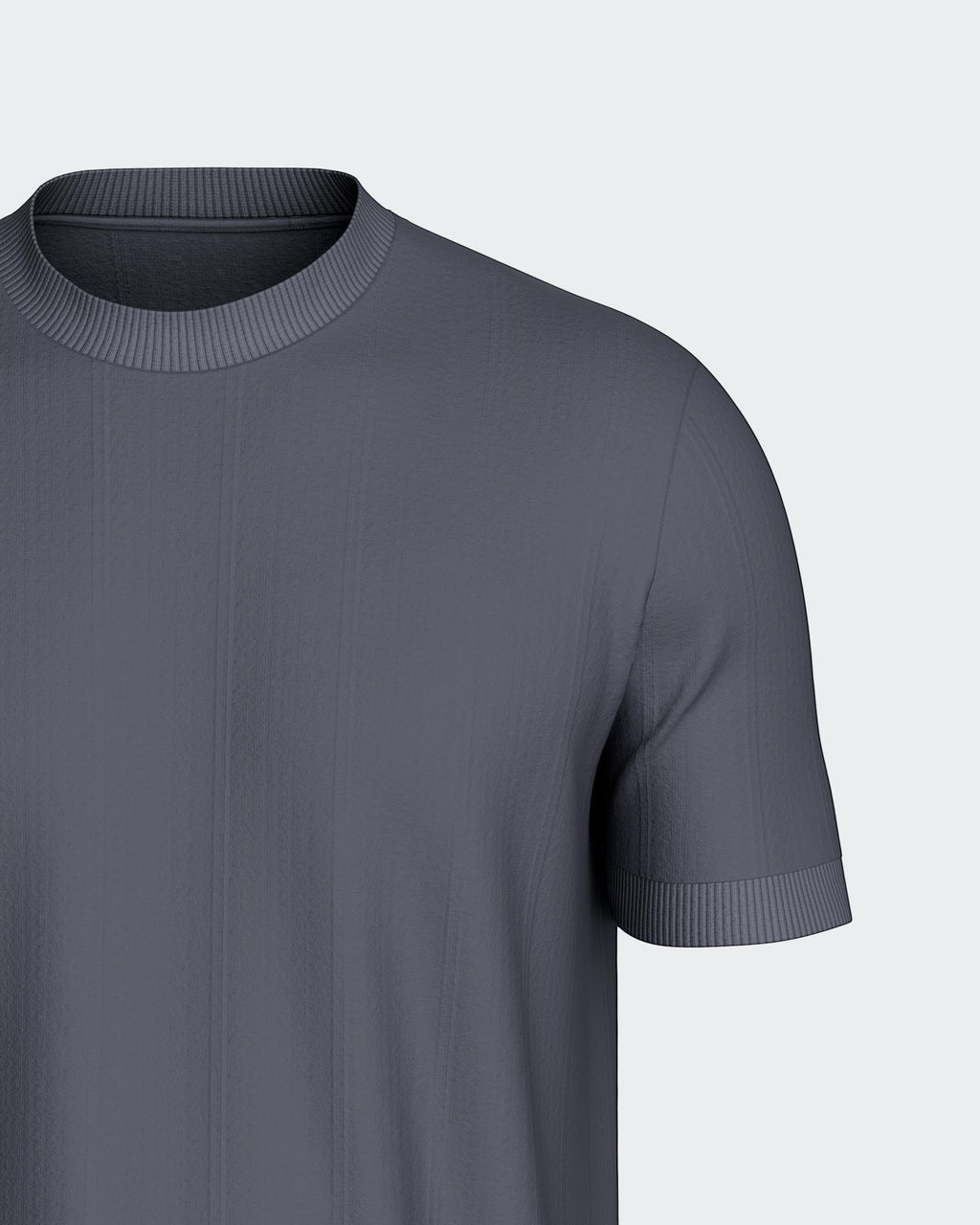 Maison Sarava men's dark grey short sleeve t-shirt made from 100% Lyocell with a ribbed round neckline and subtle vertical texture.