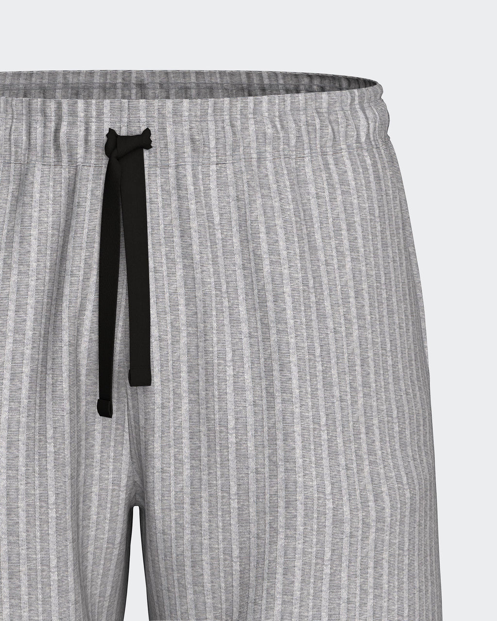 Maison Sarava men's grey ribbed knit bermuda shorts with black drawstring and modern fit.
