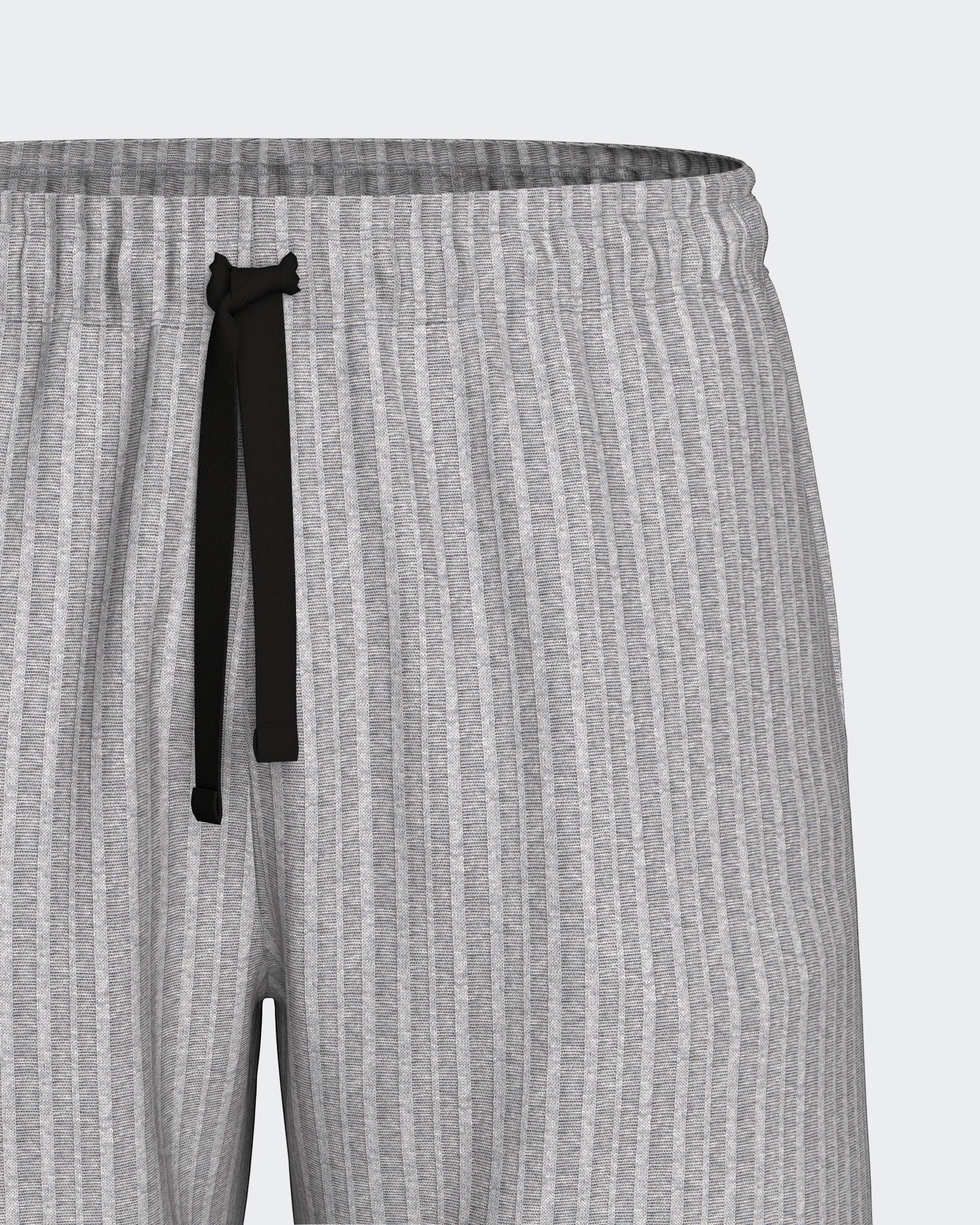 Maison Sarava men's grey ribbed knit bermuda shorts with black drawstring and modern fit.