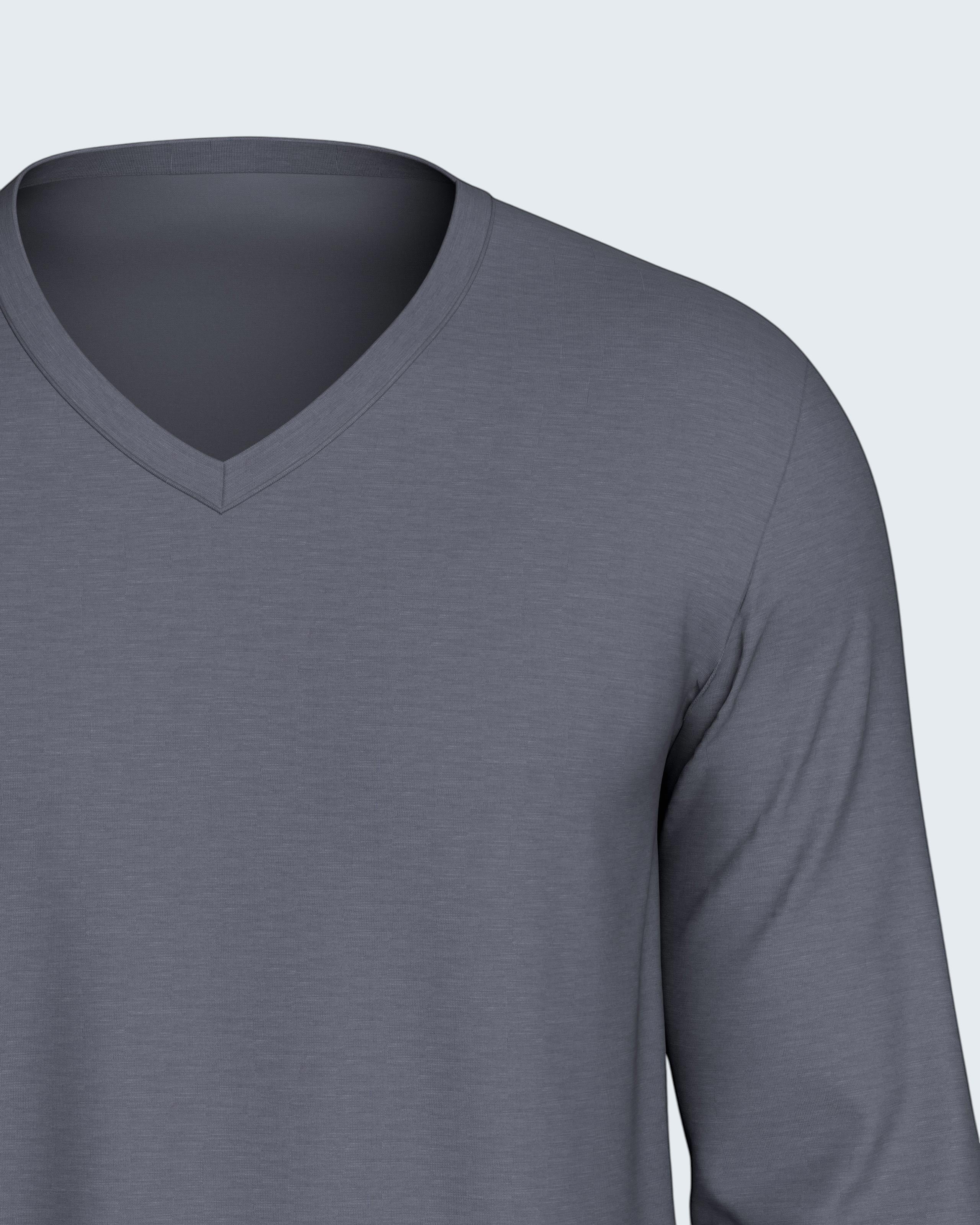 Maison Sarava grey long sleeve v-neck pajama top made from soft, breathable fabric.