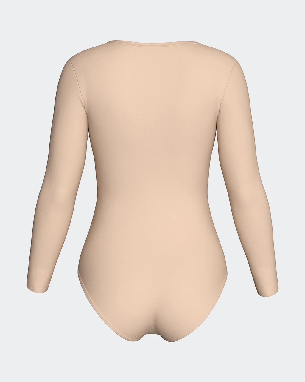 Maison Sarava long sleeve V-neck bodysuit in a soft, seamless beige fabric for a smooth silhouette.