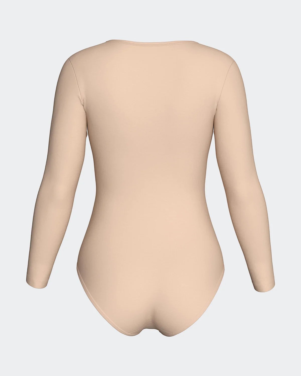 Maison Sarava long sleeve V-neck bodysuit in a soft, seamless beige fabric for a smooth silhouette.