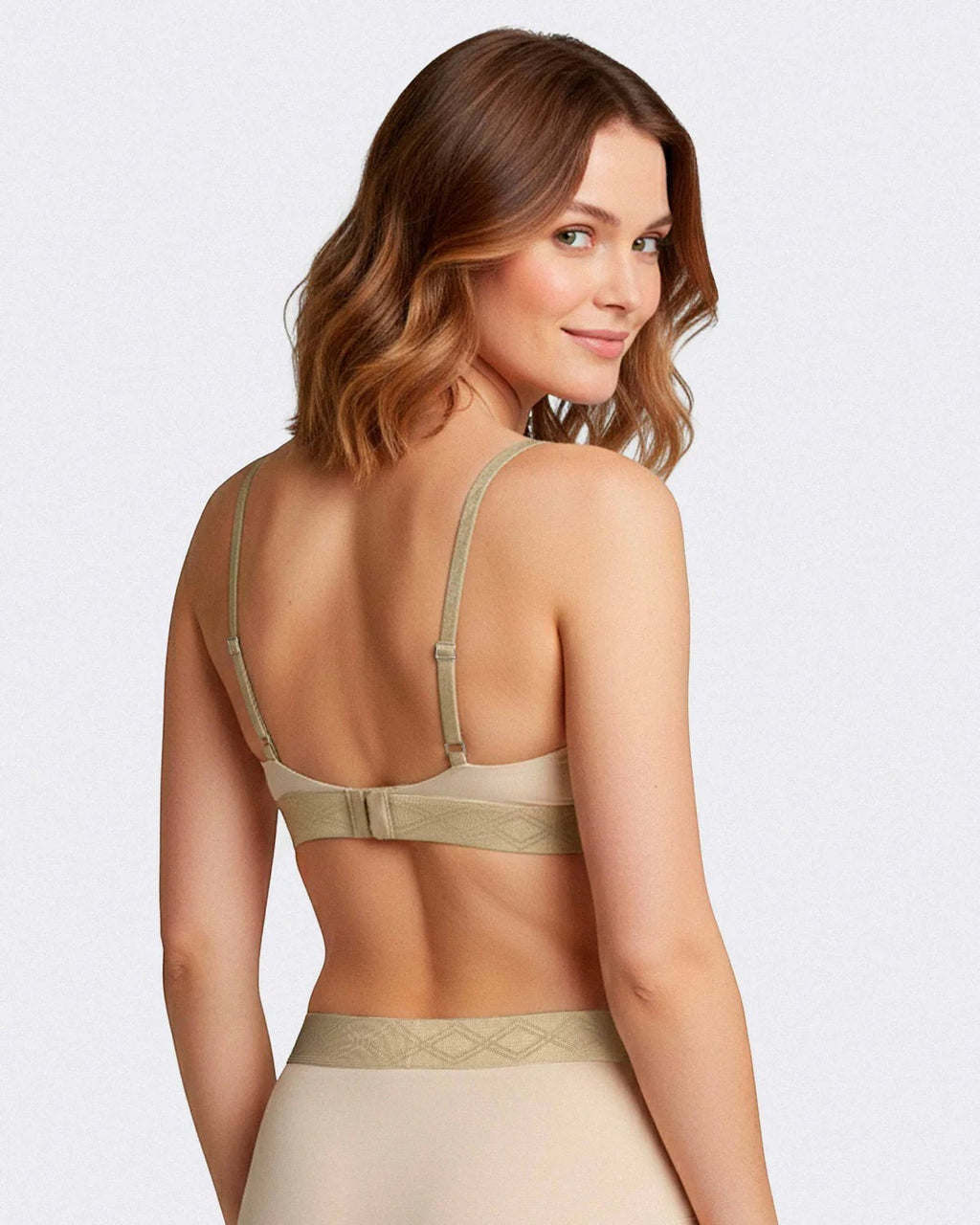 Maison Sarava women's beige Lyocell triangular bra with adjustable satin straps and reinforced satin elasticated band.