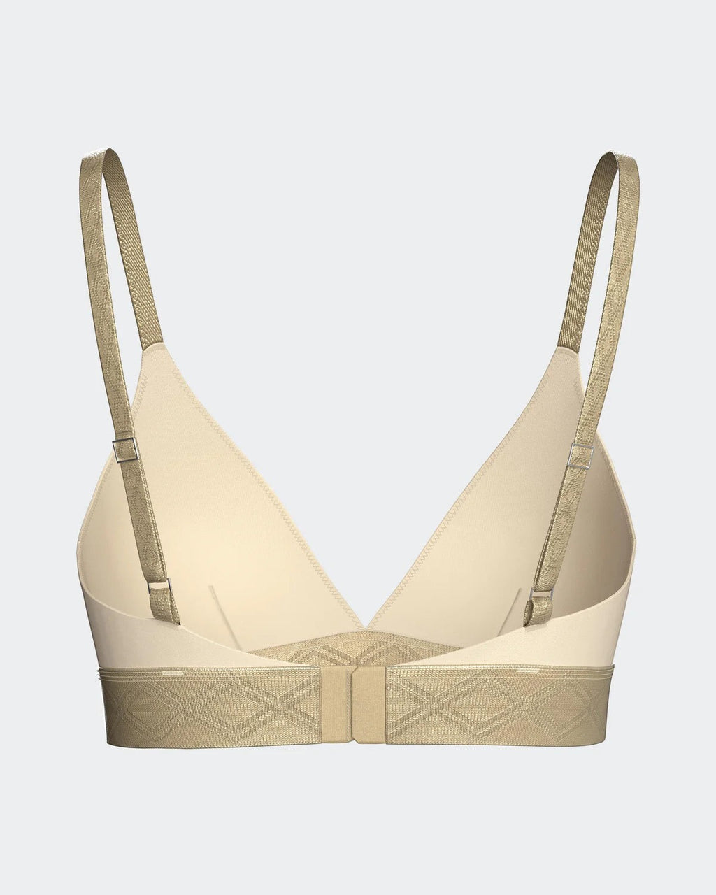 Maison Sarava cream Lyocell triangular bra with adjustable satin straps and a patterned elasticated band.