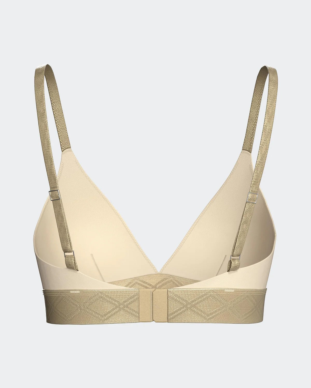 Maison Sarava cream Lyocell triangular bra with adjustable satin straps and a patterned elasticated band.