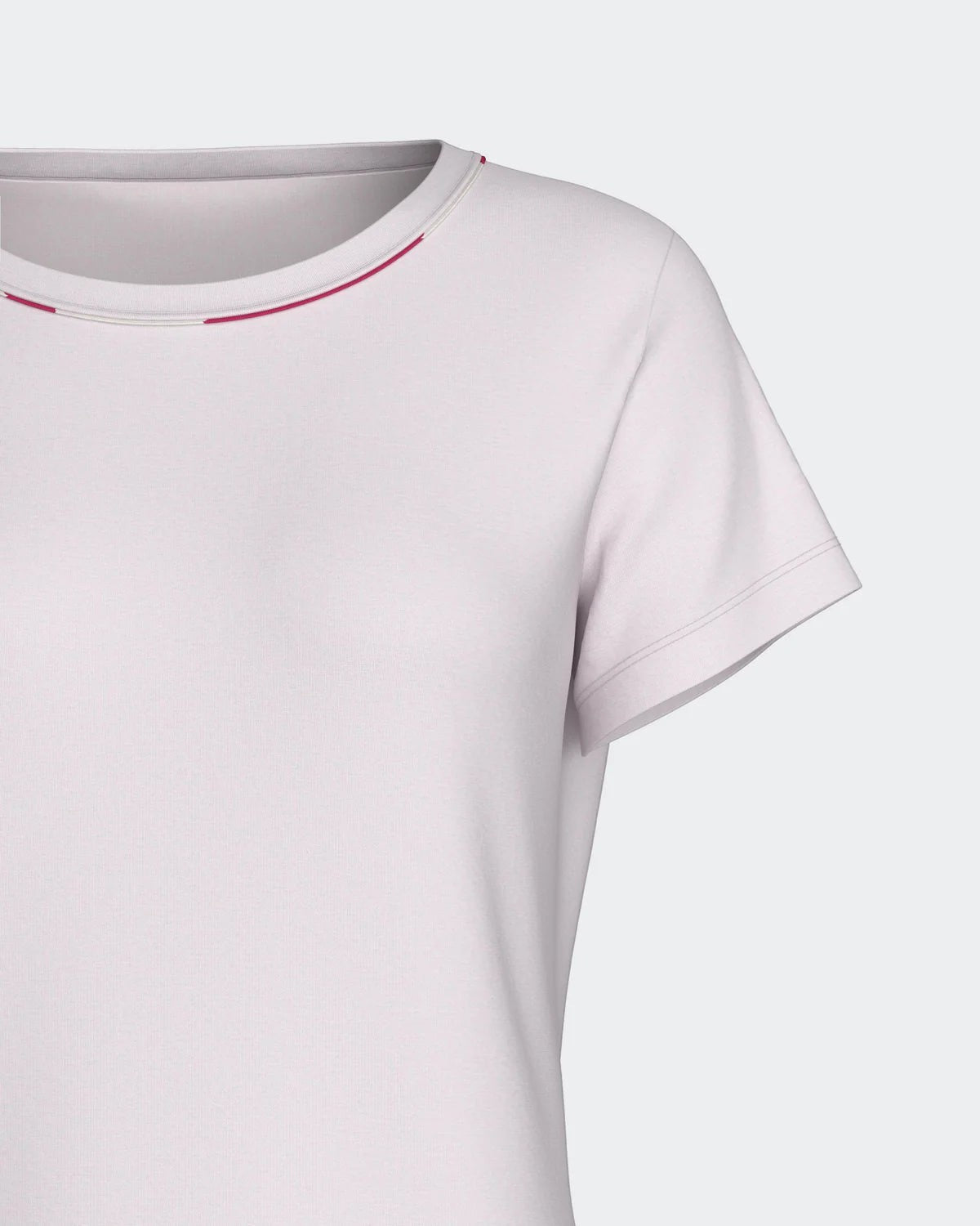 Maison Sarava women's light purple Lyocell short sleeve top with subtle contrast trim on neckline and hem.