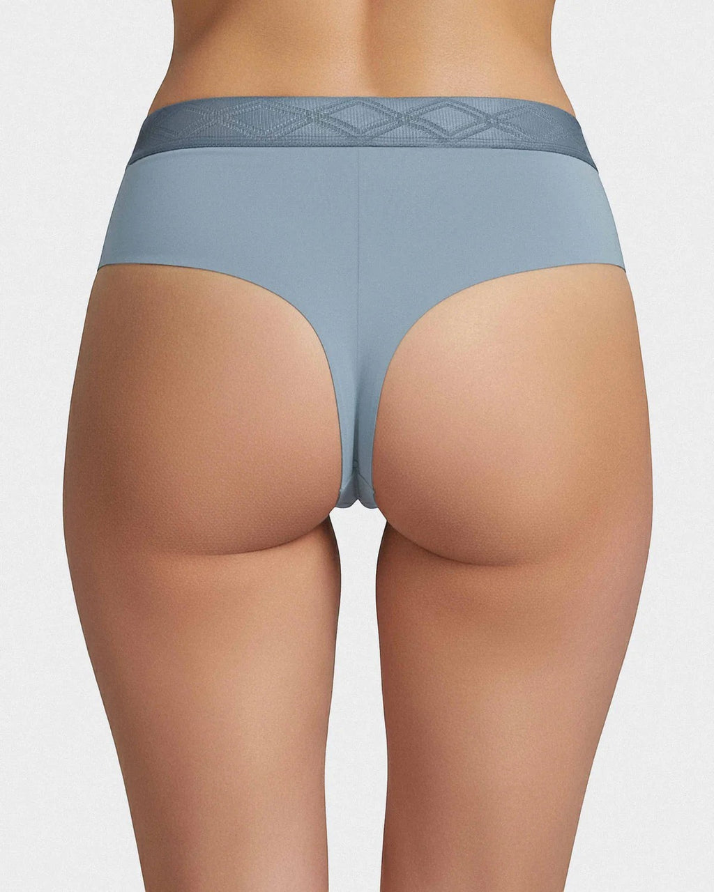 Maison Sarava light blue thong with satin elasticated waistband made from TENCEL™ Lyocell fibre.