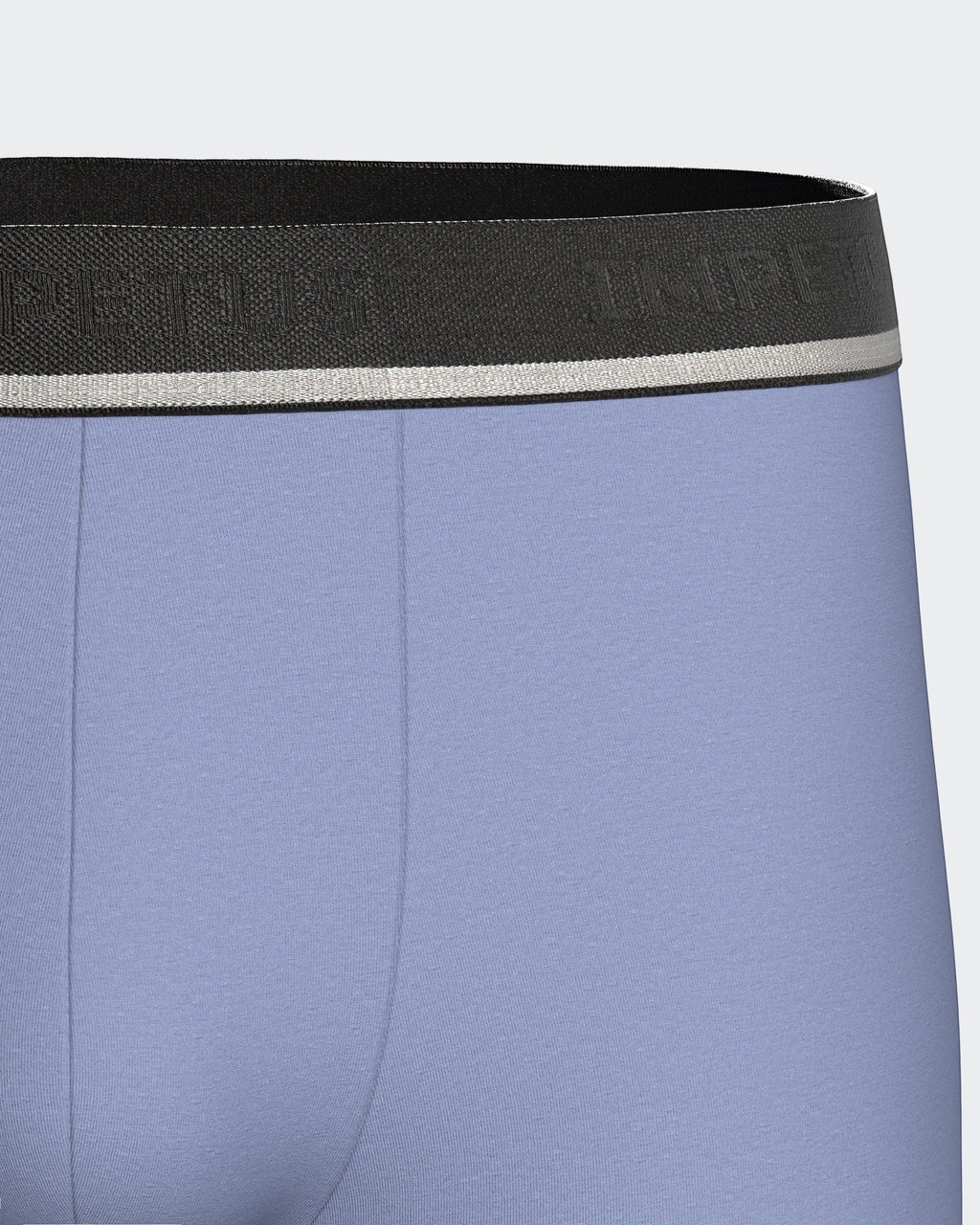 Maison Sarava men's light blue cotton stretch boxer with black elastic waistband featuring subtle branding.