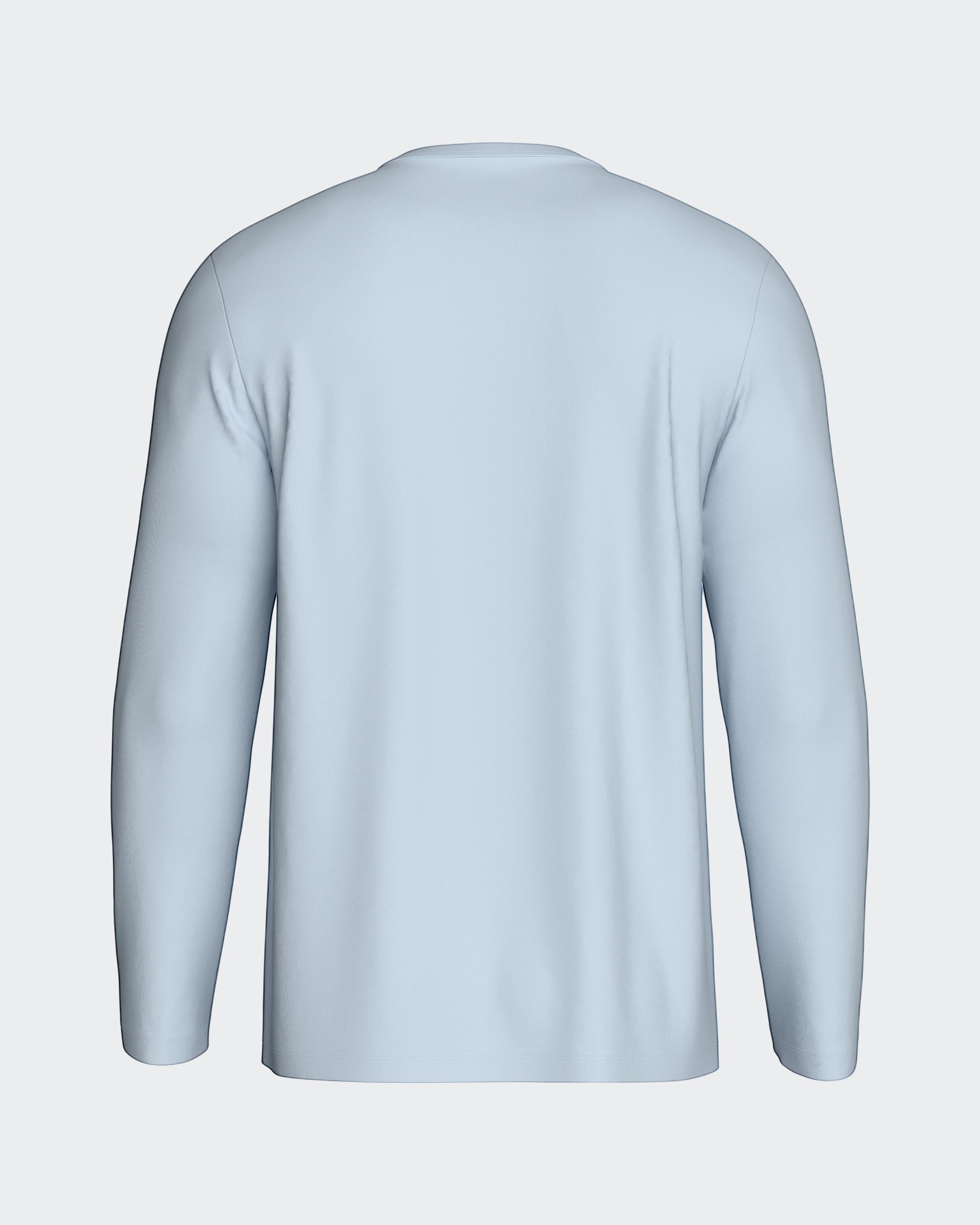 Maison Sarava men's light blue 100% organic cotton long sleeve V-neck loungewear top.