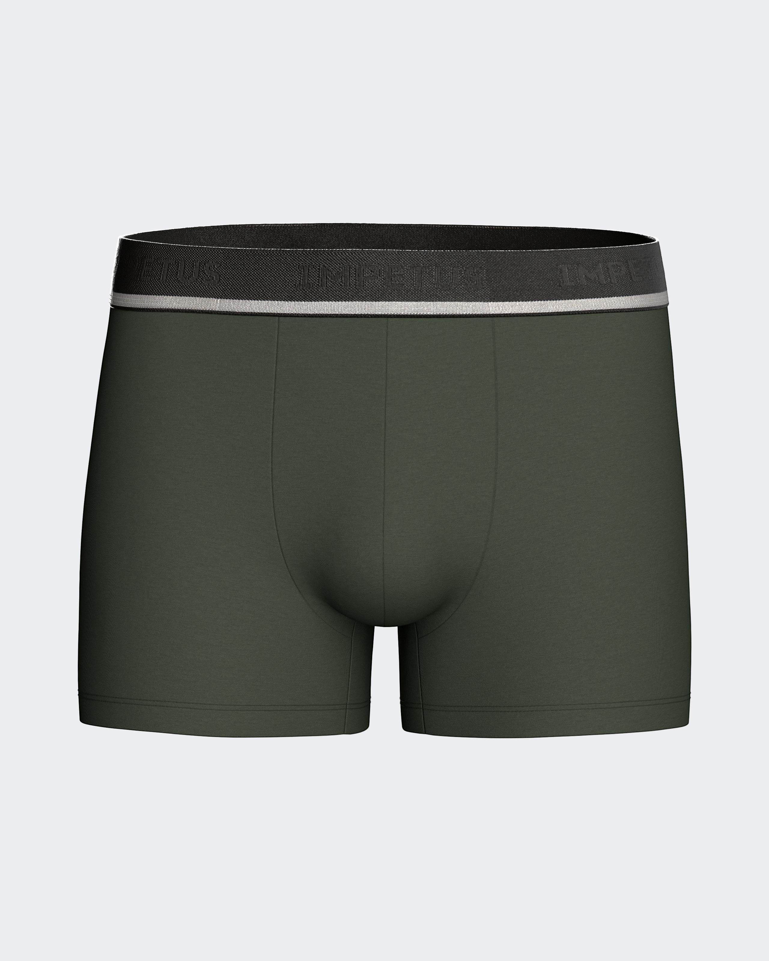 Maison Sarava men's dark green cotton stretch boxer briefs with elastic knit waistband.