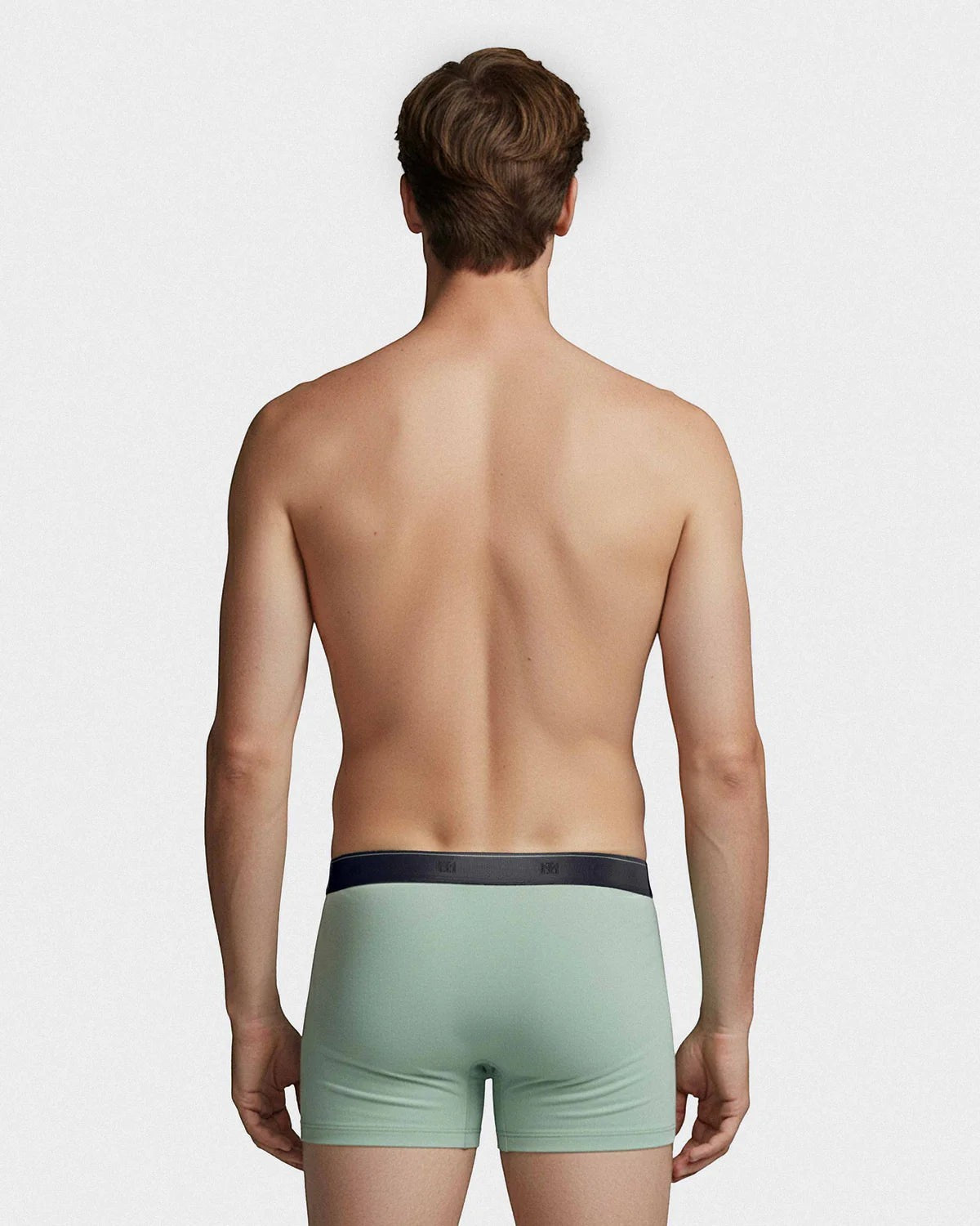 Maison Sarava men's light green cotton modal boxer briefs with dark grey elastic waistband.