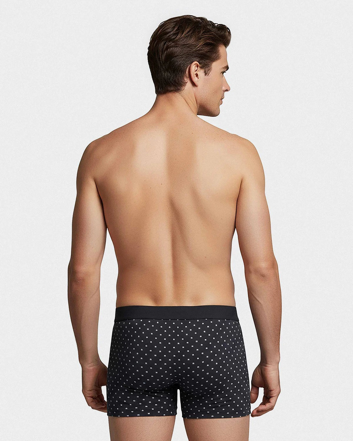 Maison Sarava men's black cotton boxer briefs with a subtle white micro logo pattern and comfortable knitted waistband.