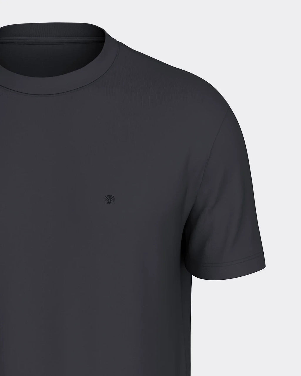 Maison Sarava men's dark grey cotton t-shirt with subtle chest embroidery and round neckline.