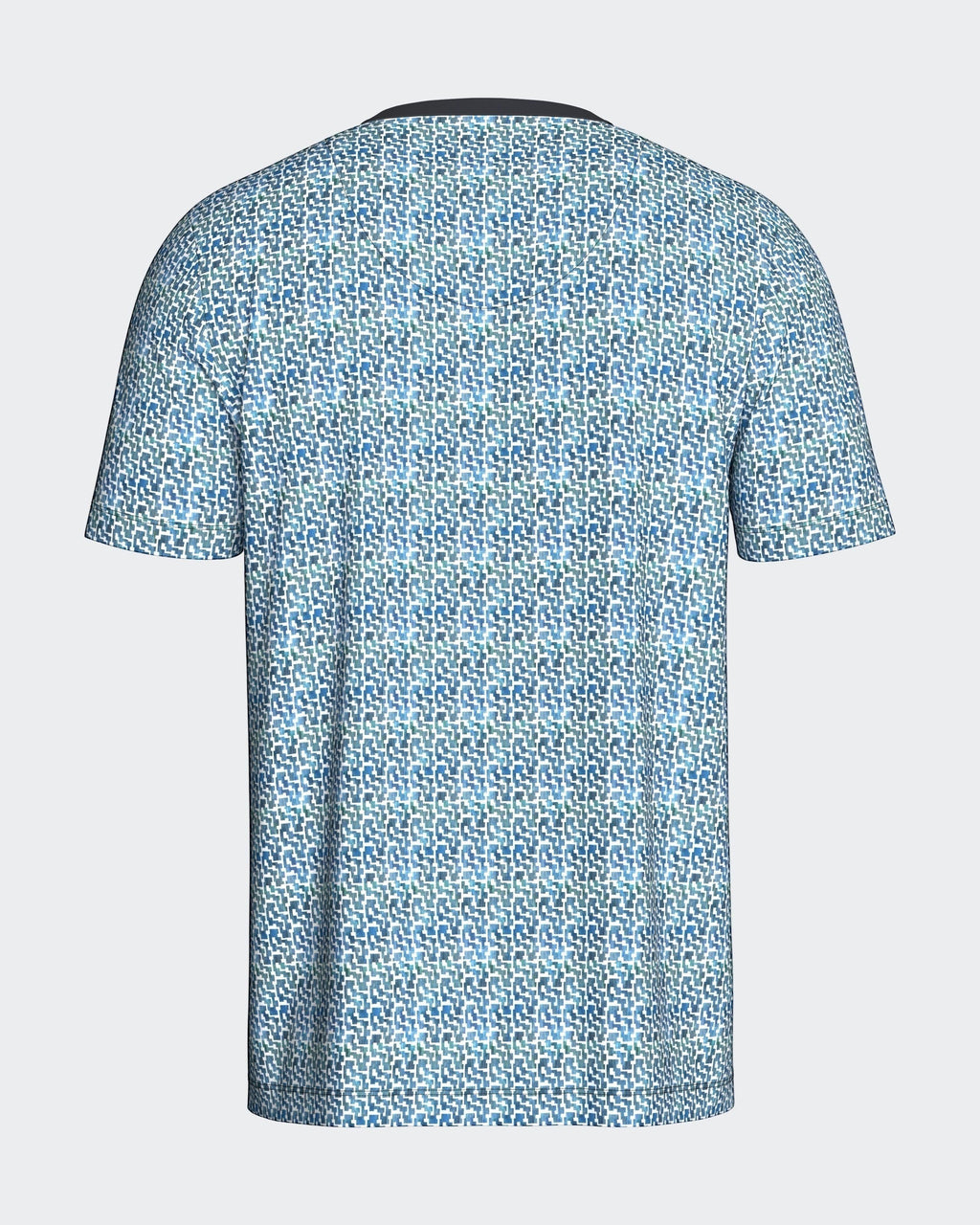 Maison Sarava men's blue and green geometric print 100% cotton V-neck t-shirt.