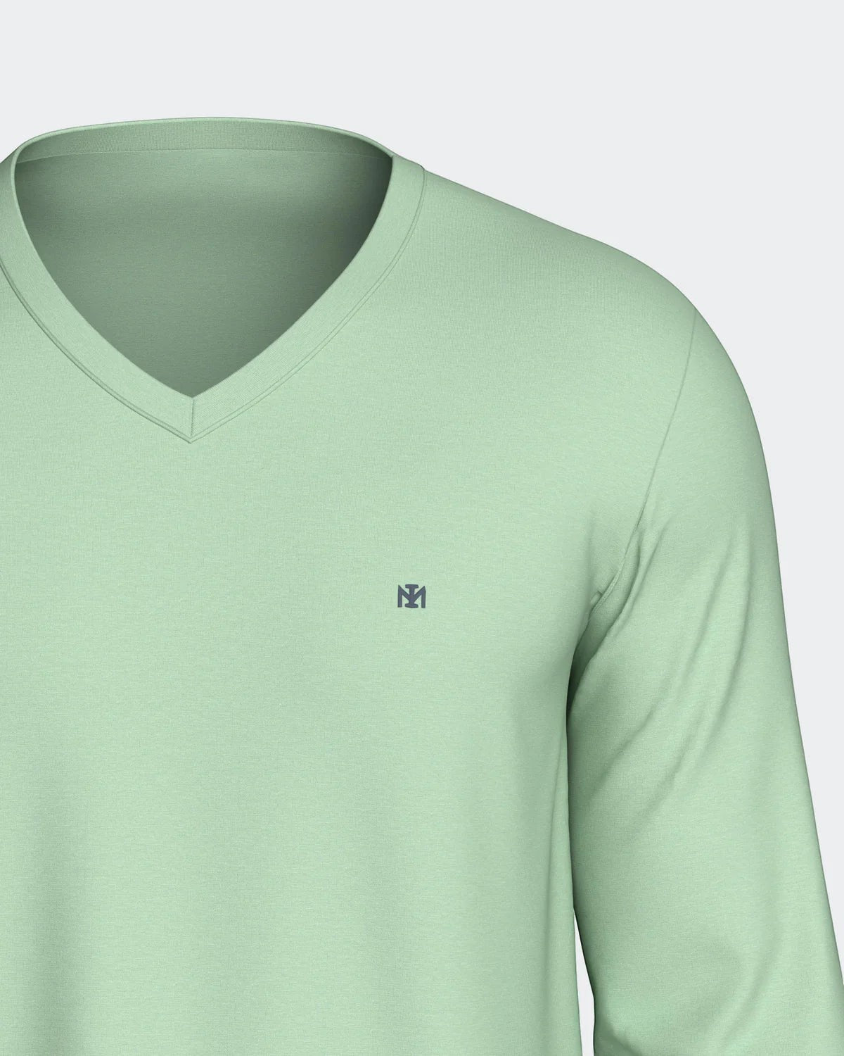 Maison Sarava men's light green V-neck long sleeve lounge top with subtle chest embroidery. Made from soft cotton and TENCEL Modal.