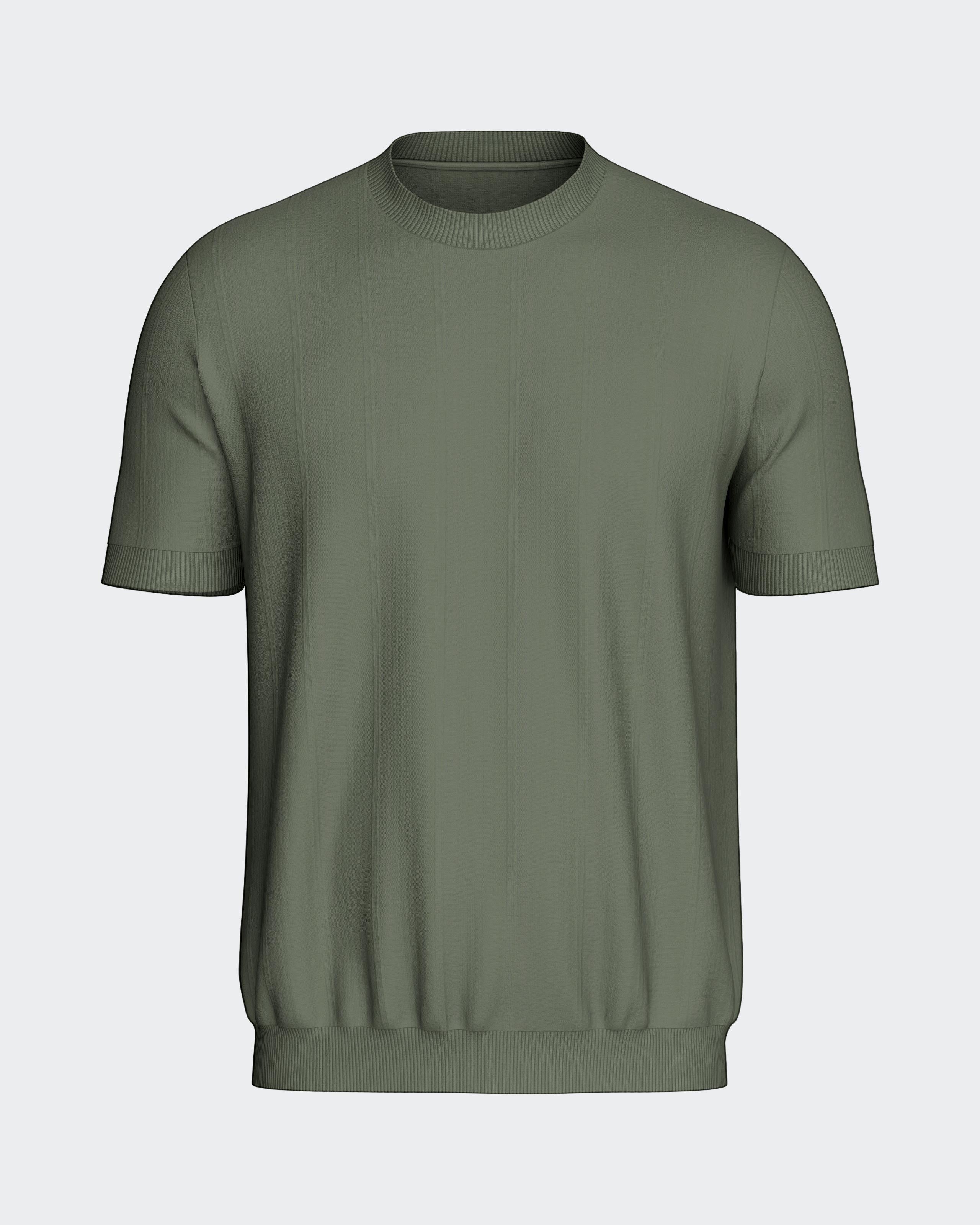 Knit Crew Neck T-Shirt Green | Maison Sarava Canada