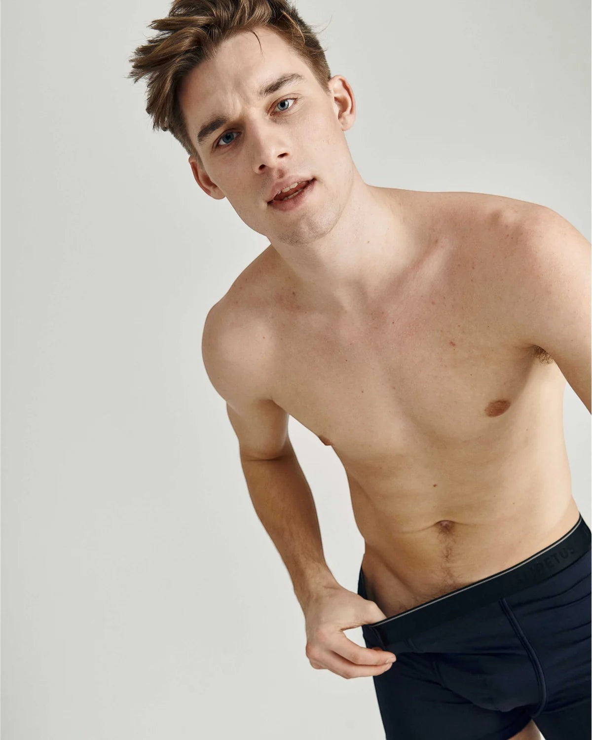 Maison Sarava men's navy blue boxer briefs made from a soft cotton blend with a comfortable elastic waistband.