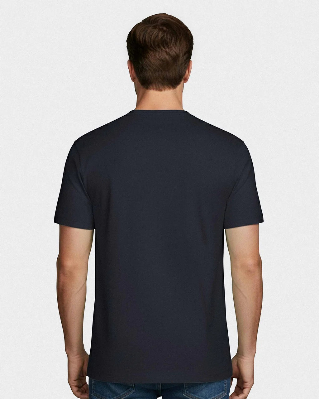 Maison Sarava men's dark navy cotton t-shirt with round neckline and Impetus embroidery on chest. Made in Portugal.