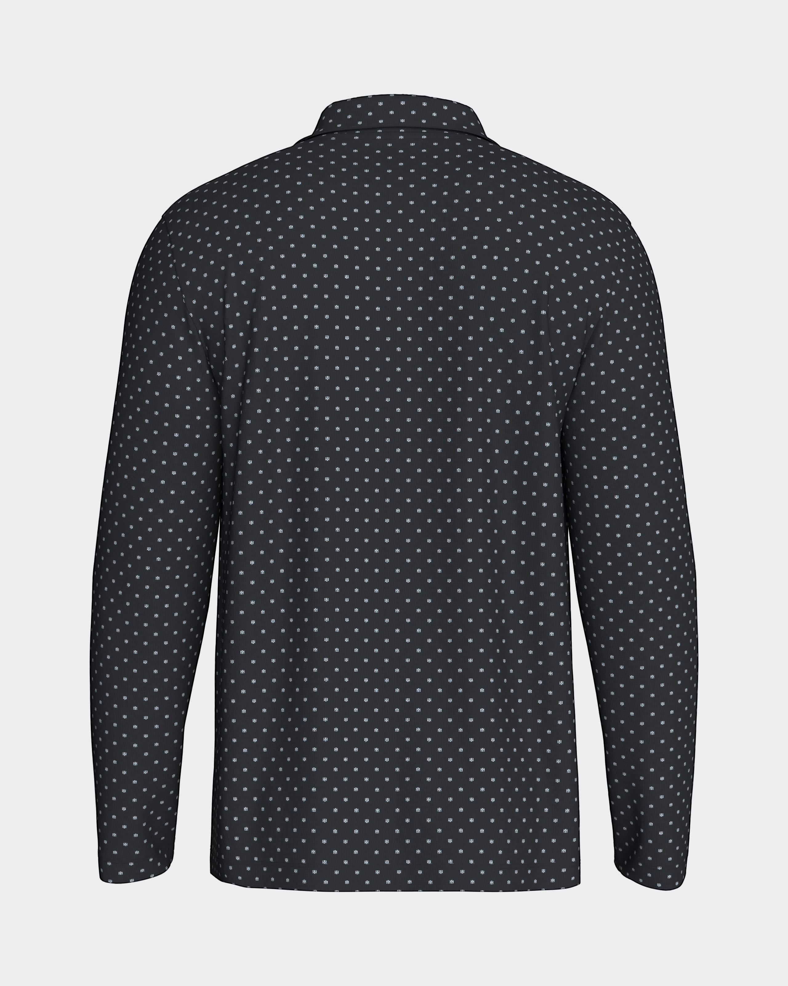 Maison Sarava men's dark grey long sleeve pyjama top with a subtle white micro-print pattern, made from 100% organic cotton.