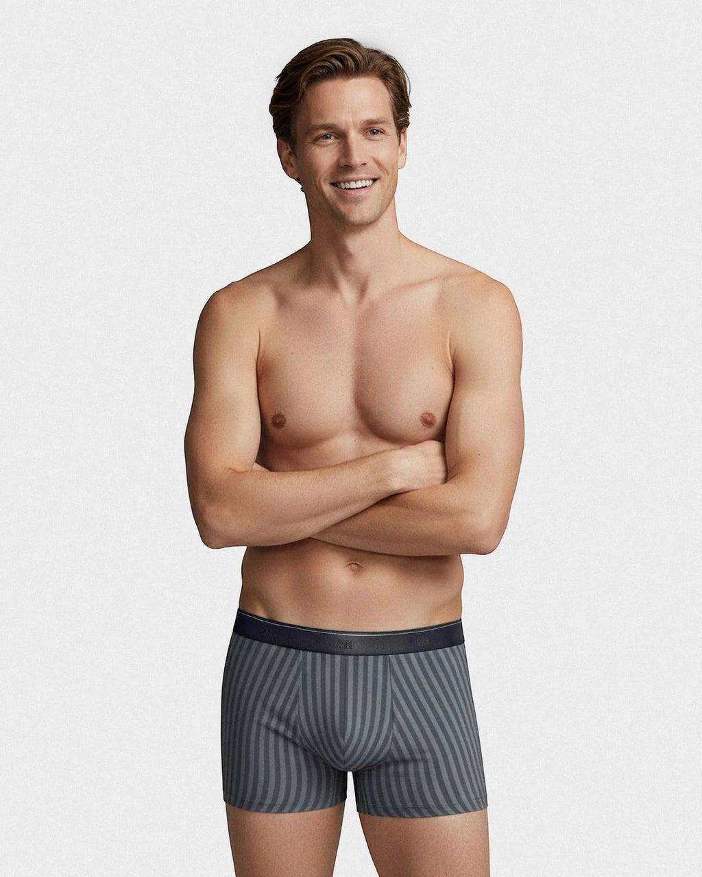 Maison Sarava men's grey striped boxer briefs made from cotton and TENCEL™ Modal with elasticated waistband.