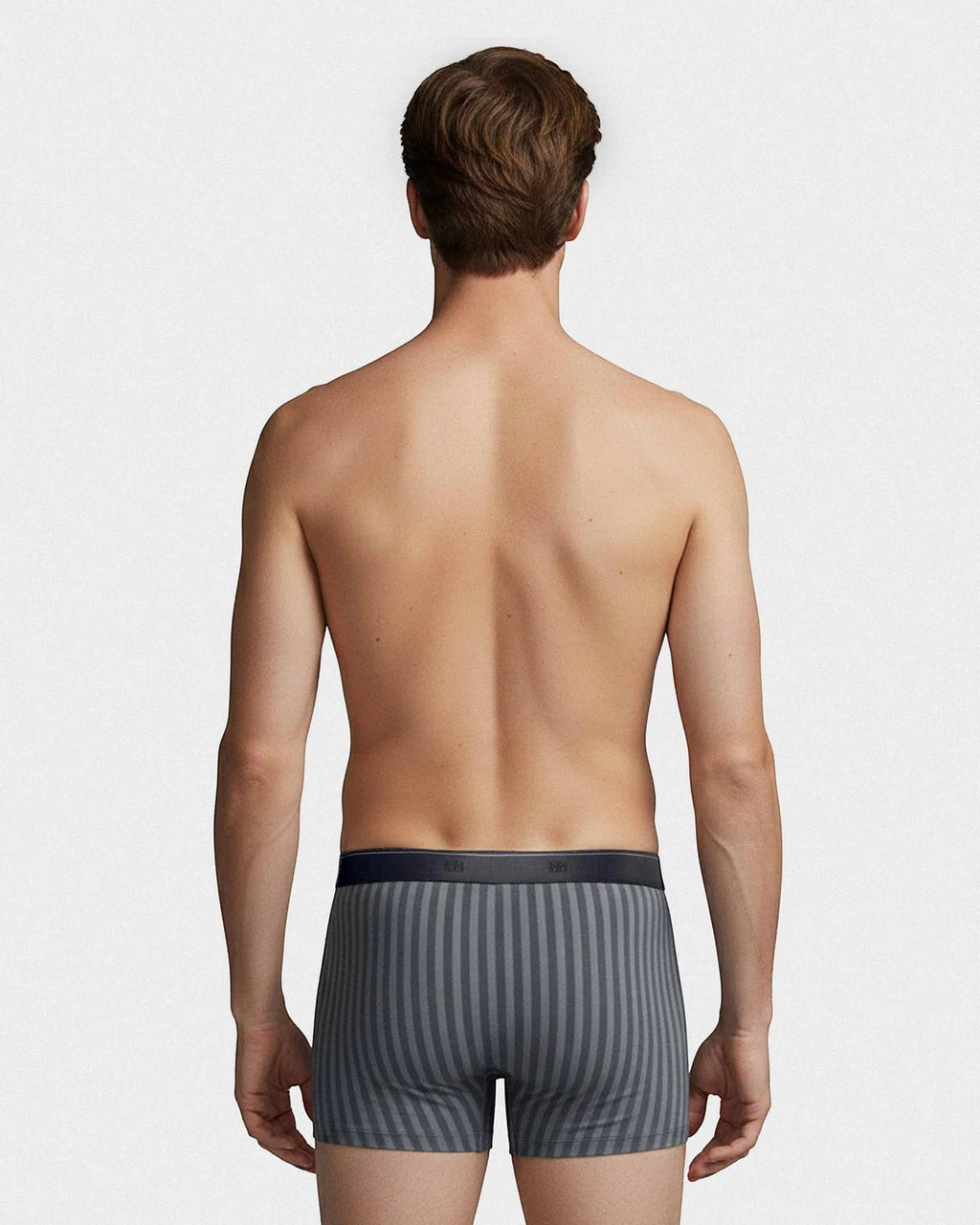 Maison Sarava men's grey striped boxers made from cotton and TENCEL™ Modal with an elasticated waistband.