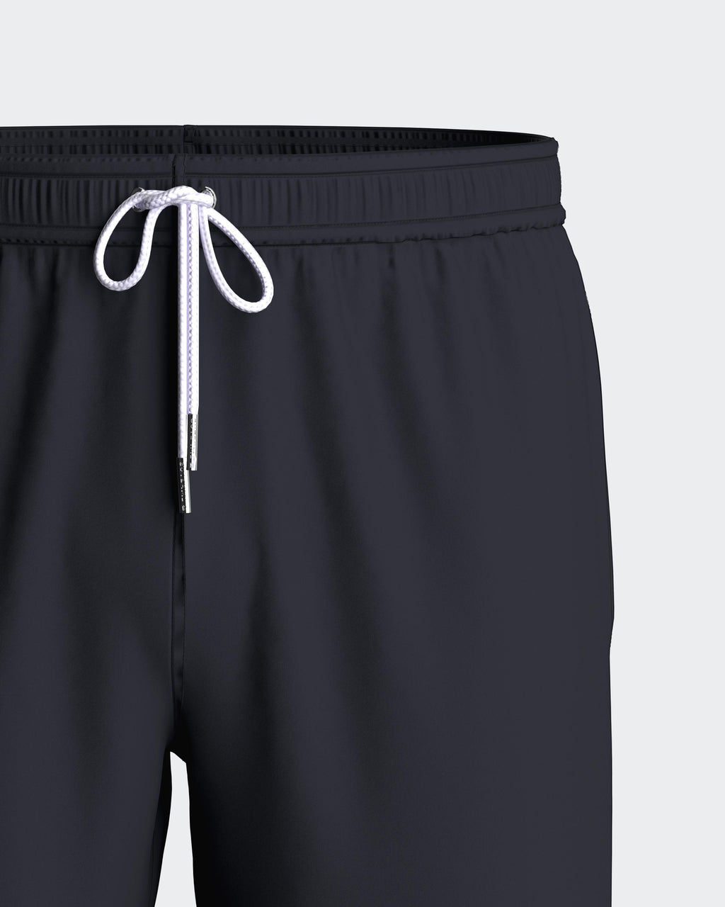 Maison Sarava men's dark navy polyester swim shorts with adjustable drawstring waist and side pockets.