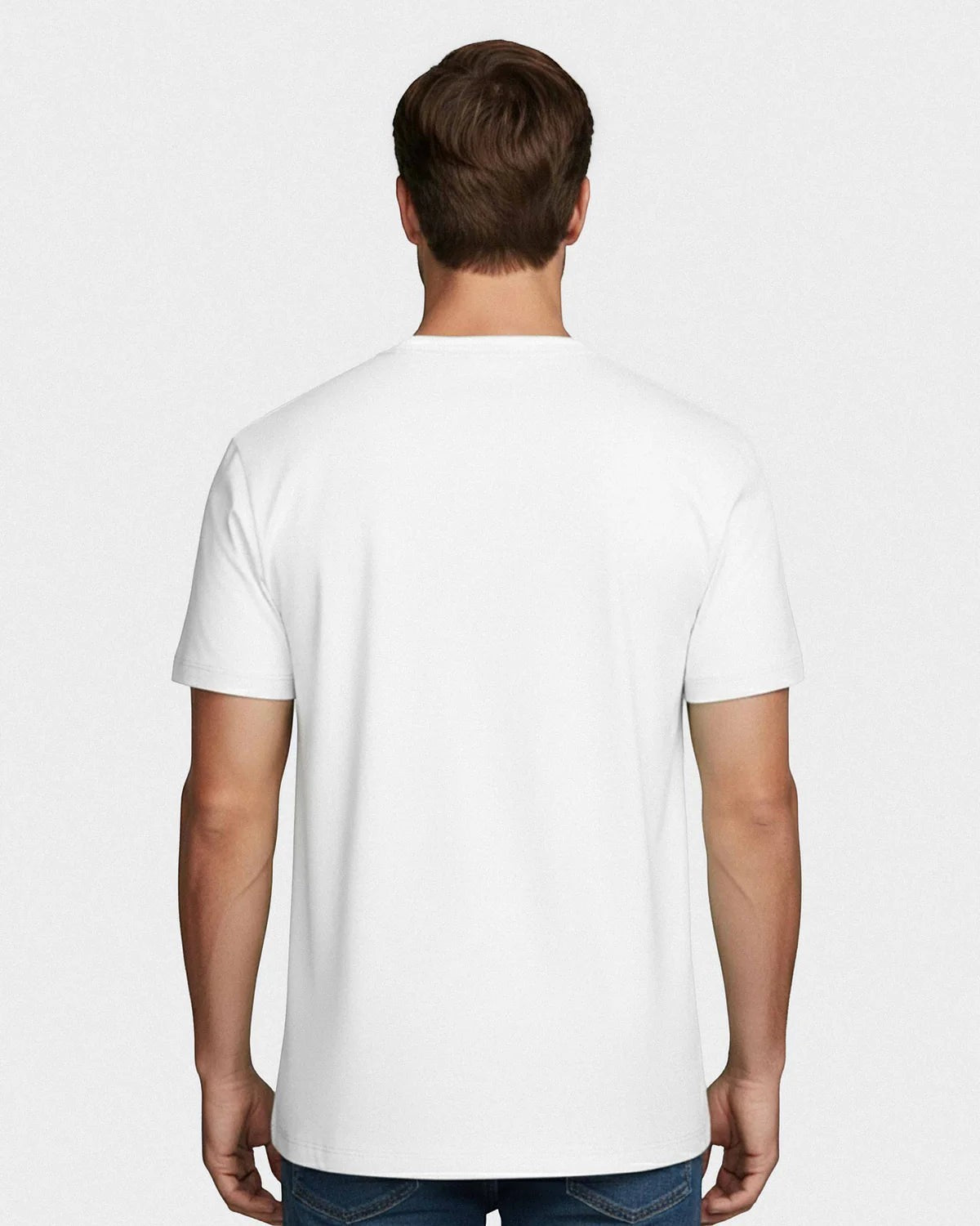 Maison Sarava men's white cotton t-shirt with round neckline and Impetus embroidery on chest. Made in Portugal.