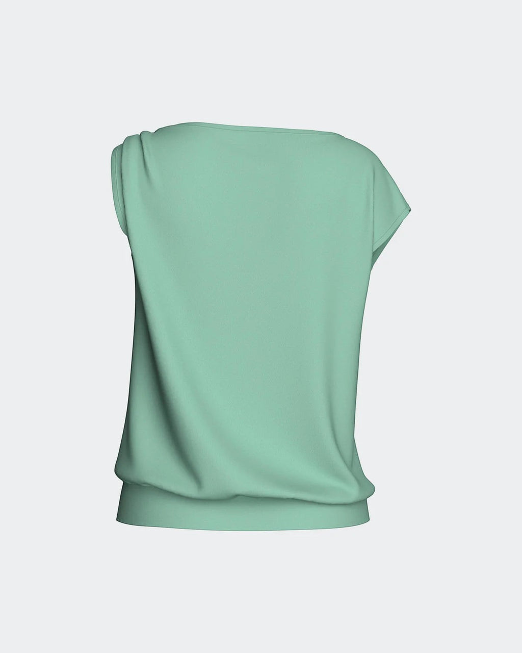 Maison Sarava women's mint green modal short sleeve lounge top with draped shoulder detail.